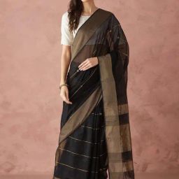 Fabindia Black Cotton Silk Blend Woven Saree-picture-45