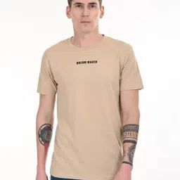 Masculino Latino Beige Cotton Regular Fit T-Shirt-picture-11