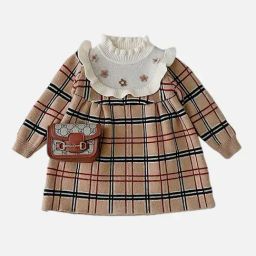 Little Surprise Box Girls Beige Chequered Dress-image-84