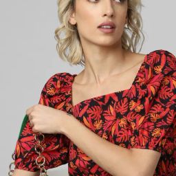 Only Black & Red Cotton Printed Crop Top-image-51