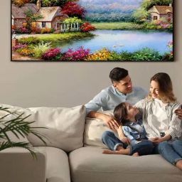 Art Street Black & Blue Beautiful Waterfall Large Panel Wall Art Print-21