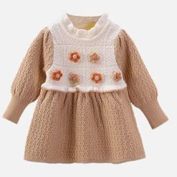 Little Surprise Box Girls Brown Embroidered Dress-image-88