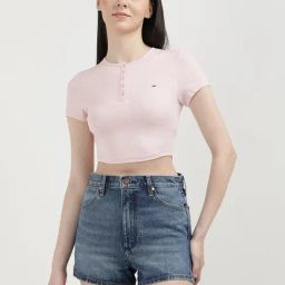 TOMMY HILFIGER Light Pink Slim Fit Crop T-Shirt-picture-40