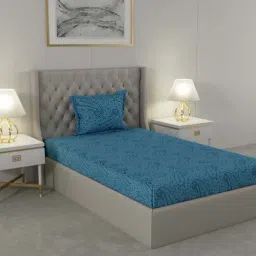 Raymond Home Delight Blue 104 TC Cotton Single Bedsheet with 1 Pillow Cover-image-1
