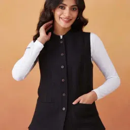 Fabindia Black Wool Regular Fit Jacket-image-40