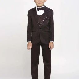 Kids Island Boys Purple & White Embroidery Full Sleeves Suit Set-10