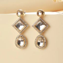 Priyaasi Geometric Polki Kundan Gold-Plated Dangler Earrings-picture-8