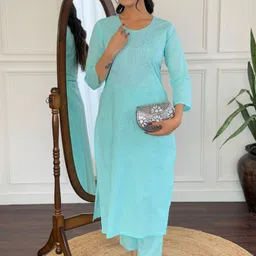Navlik Women Floral Yoke Design Regular Kurta with Trousers & With Dupatta image 2