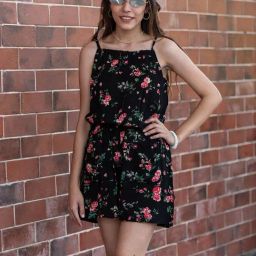 TeenTrums Girls Black Floral Print Playsuit-image-101