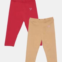 TWIN BIRDS Kids Beige & Red Cotton Regular Fit Leggings (Pack of 2)-picture-14