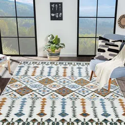 OBSESSIONS Cream-Coloured Ethnic Motifs Anti-Skid Polypropylene Carpet-8