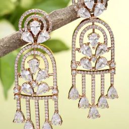Karatcart Rose Gold-Plated Cubic Zirconia Chandelier Earrings for Women-29