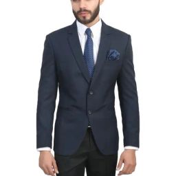 ManQ Navy Slim Fit Notch Lapel Blazer-image-3