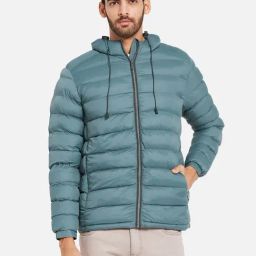 METTLE Blue Regular Fit Hooded Jacket-30