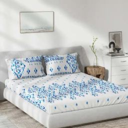 DDecor Blue Cotton 136 TC Queen Size Bedsheet With Pillow Covers-picture-32