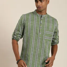 Taavi Striped Ikat Pure Cotton Straight Kurta image 2