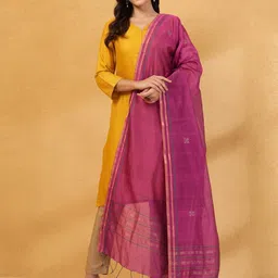 Fabindia Floral Woven Design Zari Cotton Silk Dupatta-picture-50
