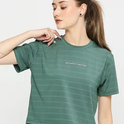 AESTHETIC NATION Striped Round Neck Crop T-shirt-picture-38