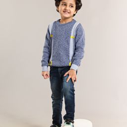 Babyhug Full Sleeves Cotton Knit Sweater Placement Print - Blue-image-81