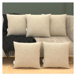 MY ARMOR Micro Fibre 16 x 16 inch Square Pillow with Velvet Cover Pack of 5 - Cream-18