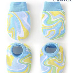 Babyoye 100% Cotton with Eco Jiva Finish Marble Printed Mitten & Booties - Blue-picture-27