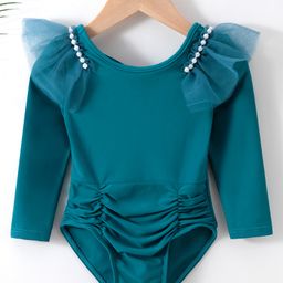 Kookie Kids Full Sleeves V Cut Swimsuit - Green-image-6
