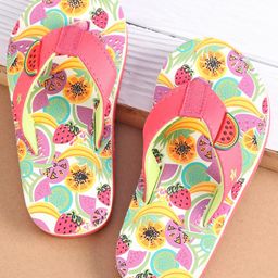 Cute Walk by Babyhug Slip On Flip Flops with Watermelon Print & Applique- Pink-image-1
