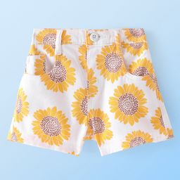Babyhug Twill Woven Mid Thigh Shorts Sunflower Print - White-image-34