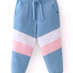 Babyhug Cotton Terry  Knit Full Length Lounge Pant  with Cut & Sew Design & Colour Block  Striped Print - Blue-9