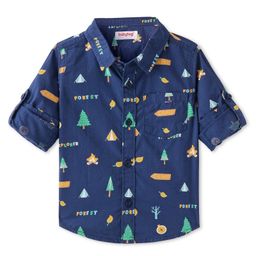 Babyhug Cotton Woven Full Sleeves Regular Collar Tress Printed Shirt with Pocket Detailing - Navy Blue-image-79