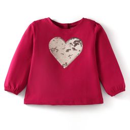 Babyhug Cotton Knit Full Sleeves T-Shirt with Heart Sequinned Embroidery - Red-image-62
