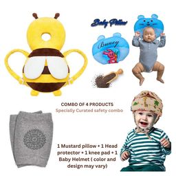 NeonateCare Baby Helmet(Cream Jungle) Baby Head Protection Cushion Backpack(Yellow head protector)With Knee pad(multicolor) and Mustard Pillow ( Blue marie printed) pack of 4 utility items( color and design may vary)-image-64