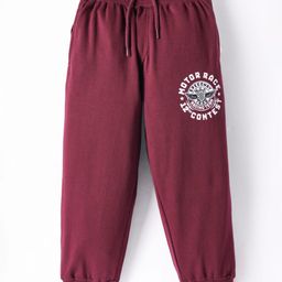 Taeko Looper Knit Full Length Lounge Pants with Text Print - Maroon-image-9