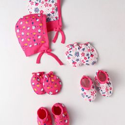 Doodle Poodle Interlock Knit Cap Mittens & Booties Set with Floral Print Dark Pink & White Pack of 2 - Diameter 10 cm-image-56