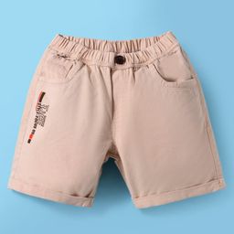 Olio Kids Cotton Knit Above Knee Length Shorts With Text Print - Tan-image-75