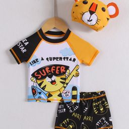 Mark & Mia Raglan Sleeves Two Piece Swimsuit with Tiger Print - Black & White-image-63