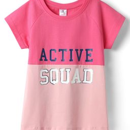 Smarty Girls Sinker Knit Half Sleeves Cut & Sew Top With Active Squad Text Print - Pink & Dark PInk-image-73