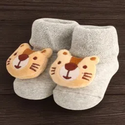 Yellow Bee Cotton Tiger Designed Socks - Grey-picture-48