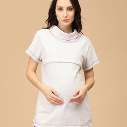 The Mom Store Cotton Half Sleeves Zipperless Nursing Access Solid Maternity Sweatshirt - Off White-image-12