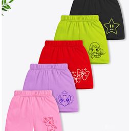 Trampoline Cotton Blend Pack Of 5 Butterfly & Unicorn Printed Shorts - Multi Colour-image-22