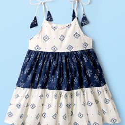 Babyhug Cotton Woven Sleeveless Ethnic Dress With Cambric Print - White & Blue-image-53