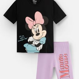 Nap Chief Pure Cotton Mickey & Friends Featuring Half Sleeves Minnie Mouse Printed Tee & Coordinating Shorts Set - Black-image-73