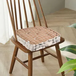 Kuber Industries Brown 6 Pieces Checked Cotton Chair Pads-image-27