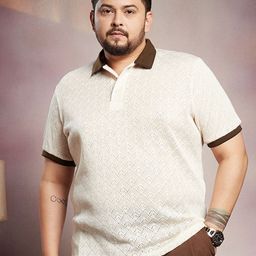 Instafab Plus Plus Size Geometric Self Design Polo Collar Cotton T-shirt-image-10