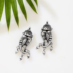 Sangria Silver-Plated Oxidised Aarambh Miniature Vinayaka Drop Earrings-17