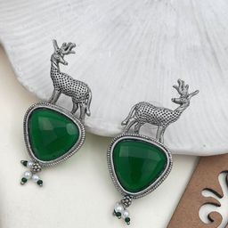 Rare Bello Silver-Plated Artificial Stones Studded & Beaded Contemporary Drop Earrings-image-55