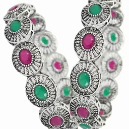 ZULKA Set of 2 Alloy Oxidized Metal with Ruby Glossy Finished Kada Bangles image 5