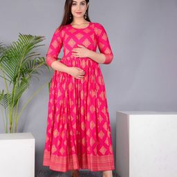 RANGEELO JAIPUR Floral Printed Maternity Anarkali Kurta-image-59