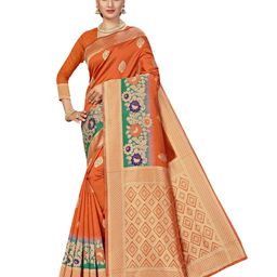 Maroosh Floral Zari Silk Blend Banarasi Saree-image-11