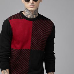 The Roadster Lifestyle Co. Men Black & Maroon Colourblocked Pullover-image-83
